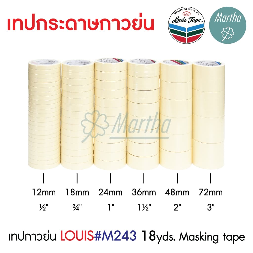 เทปย่น Louis Masking Tape M243 ยาว18หลา 1/2 3/4 1 1.5 2 3นิ้ว เทปกาวย่น กระดาษกาว เทปหนังไก่ รูปที่ 3