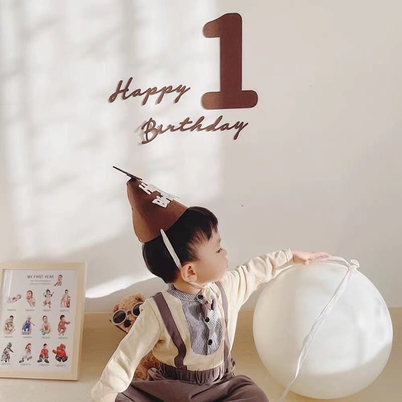 ป้ายตัวเลข ป้าย Happy Birthday ป้ายวันเกิด ป้ายตัวเลขสีน้ำตาล ป้ายแฮปปี้เบิร์ดเดย์ สไตล์มินิมอล รูปที่ 2