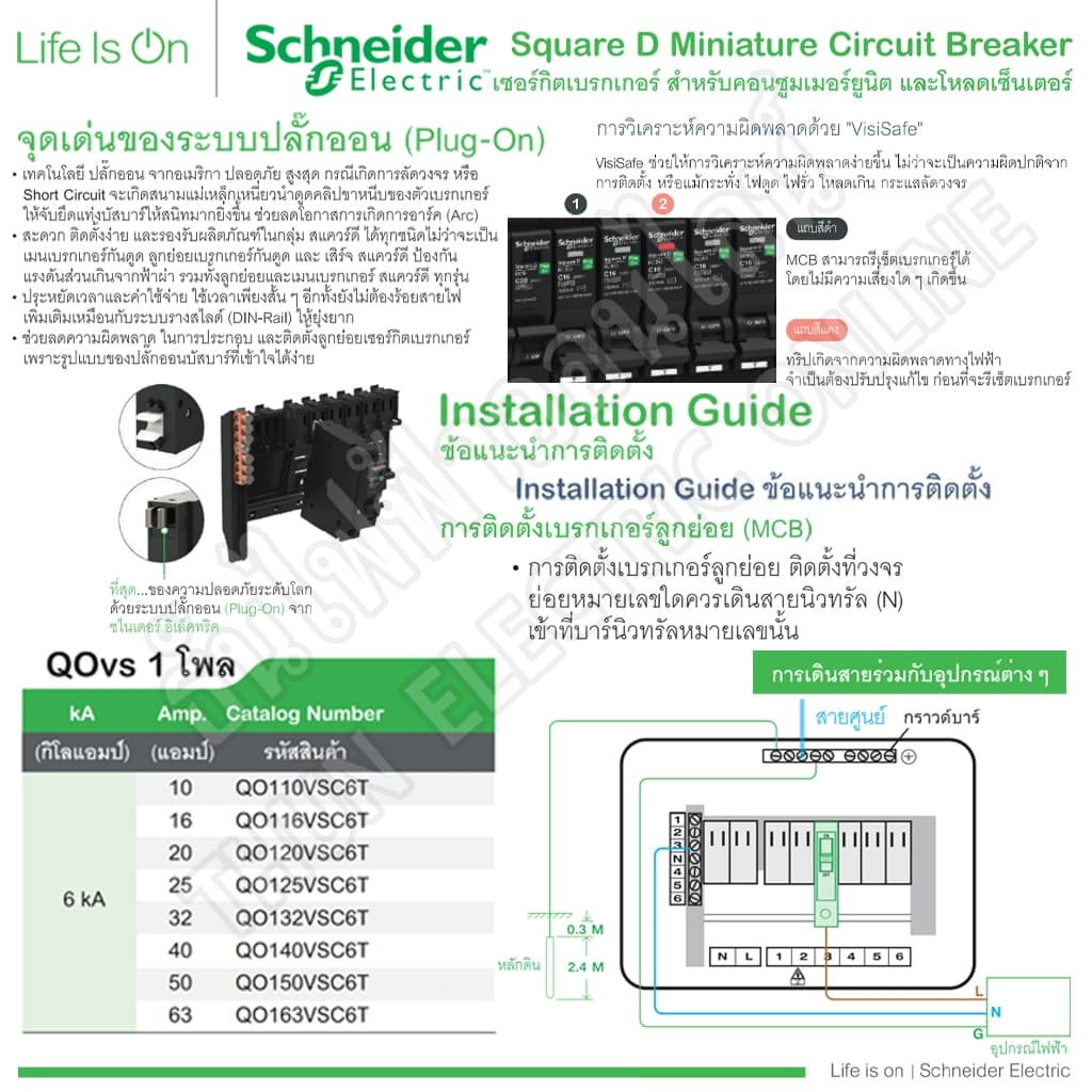 Schneider ลูกเซอร์กิต 1P 10A 16A 20A 25A 32A 40A 50A 63A 6KA QO1VSC6T เบรกเกอร์ ลูก เซอร์กิต เซอร์กิตเบรกเกอร์ ลูกย่อย รูปที่ 5