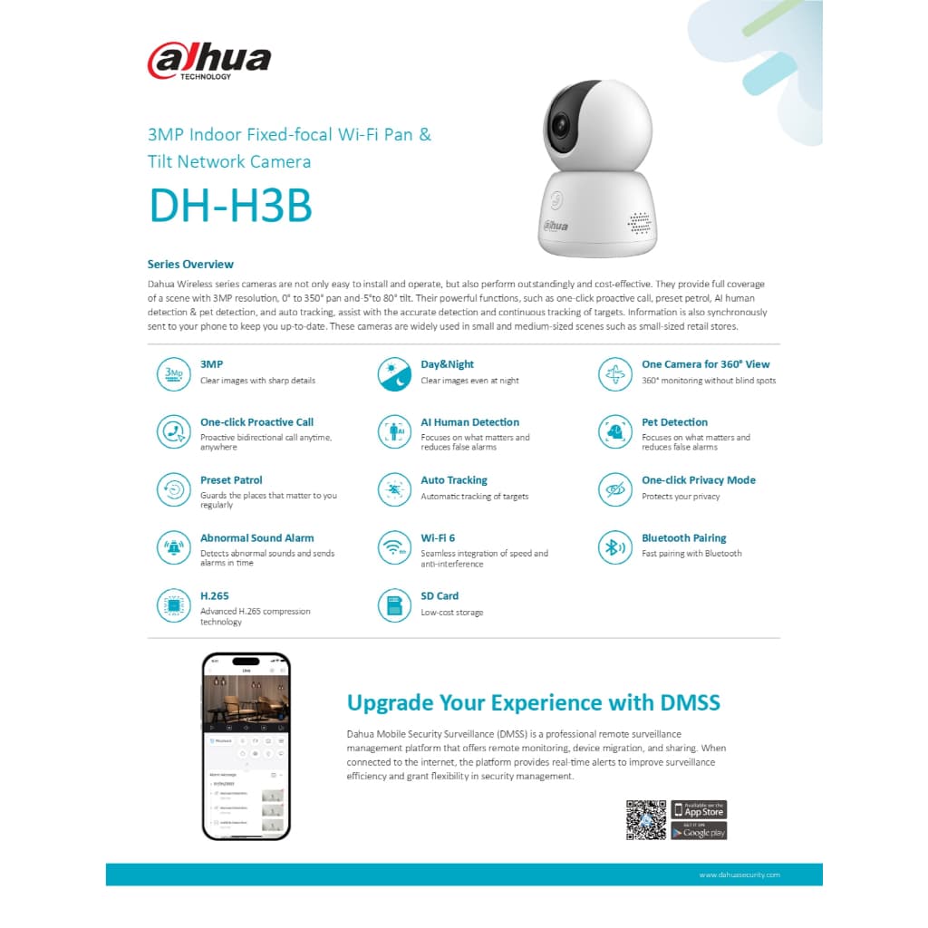 *ใหม่*Dahua Wifi รุ่น DH-H3B คมชัด 3ล้าน มี AI ตรวจจับสัตว์เลี้ยง ตรวจจับเสียงผิดปกติ มีปุ่มกดแจ้งเตือน ประกัน3ปี รูปที่ 2