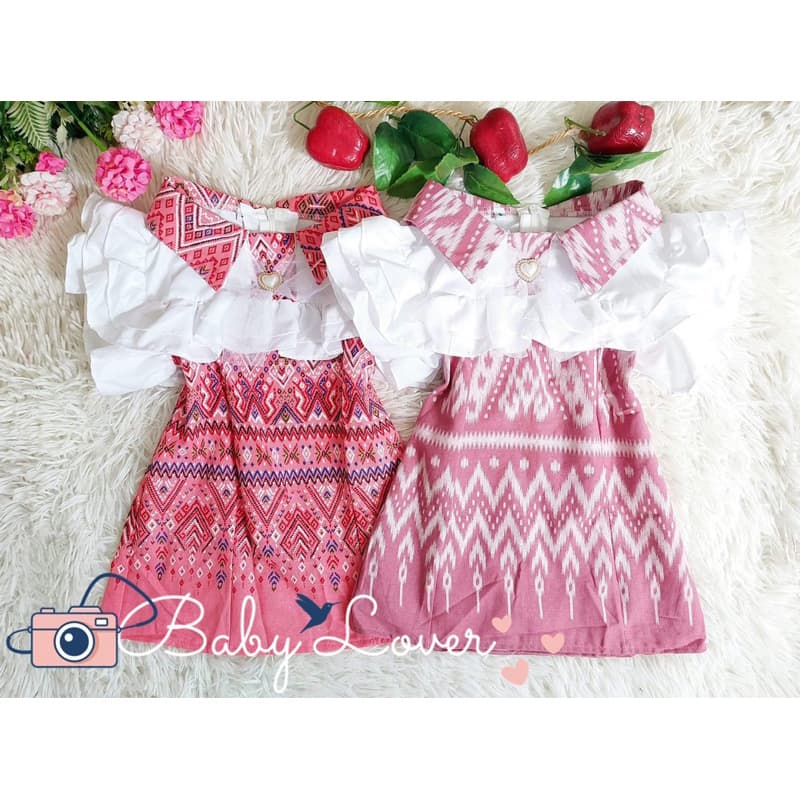 มีส่งด่วนมินิเดรสลายไทย แขนระบาย ชุดเดรสเด็ก ชุดไทยเด็ก Size : S - XL ดูสัดส่วนเป็นหลัก รูปที่ 3