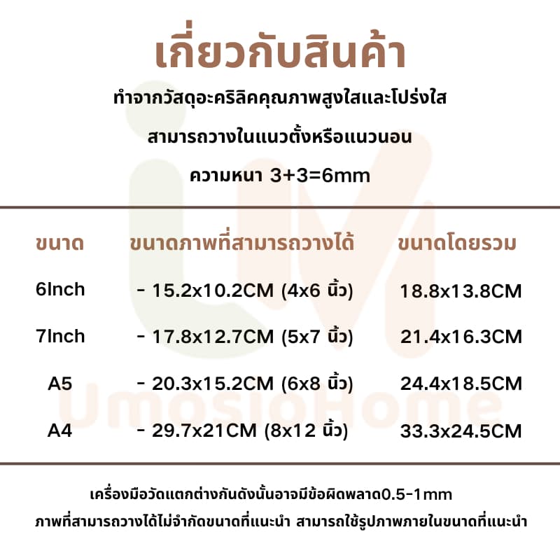 กรอบรูปอะคริลิค กรอบรูป สามารถวางในแนวตั้งหรือแนวนอน ใสและโปร่งใส ขนาด 6Inch A4 รูปที่ 3
