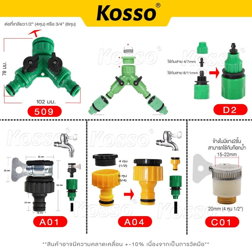 Kosso ข้อต่อสวมเร็ว หัวต่อก๊อกน้ำขนาด 1/2 และ 3/4 รูปที่ 3