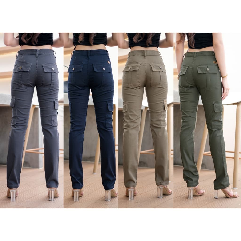 NANAZAZA - MG038 กระบอกเล็กยืด คาร์โก้สไตล์ กระเป๋ากล่อง 100% COTTON DENIM รูปที่ 6