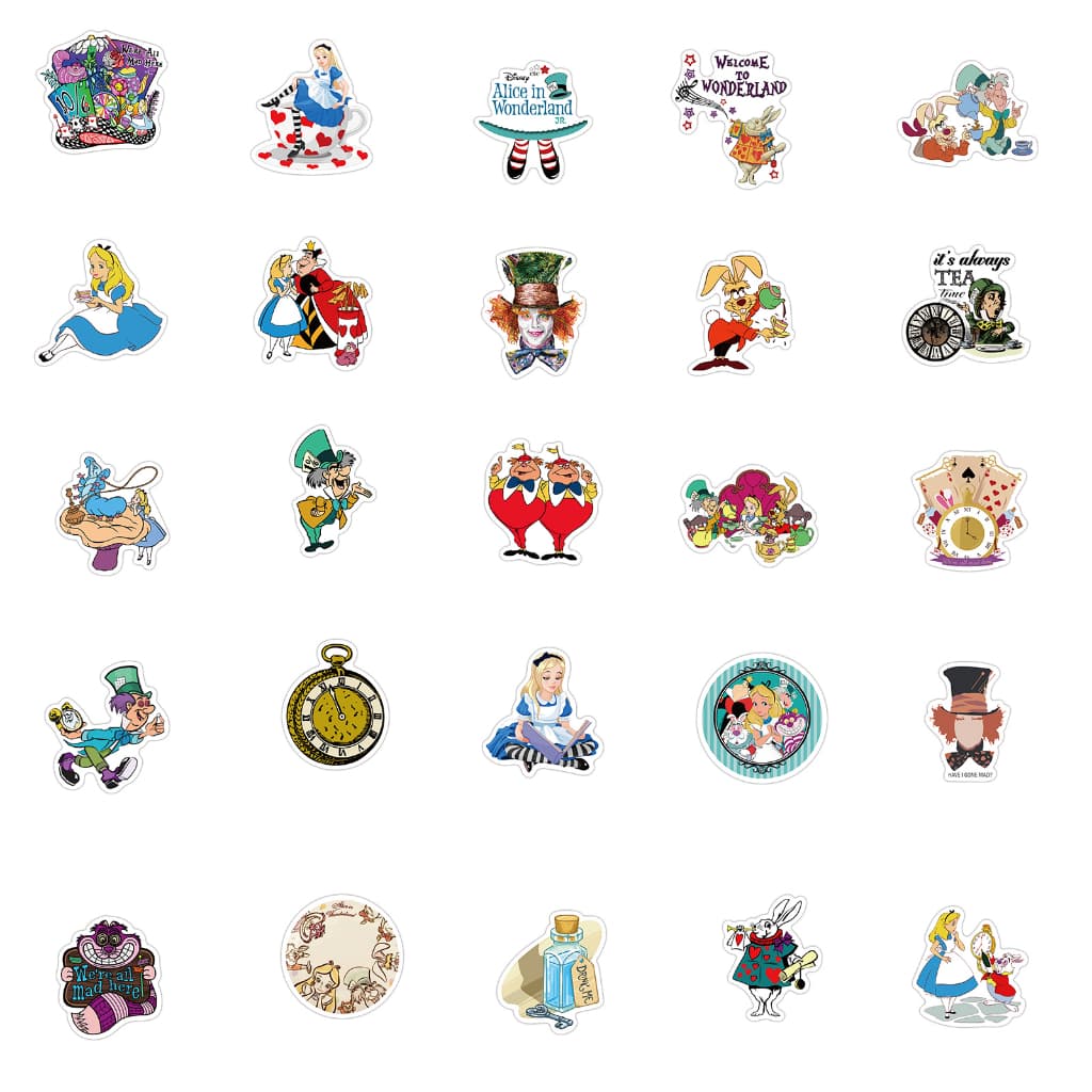 Disney Princess ดิสนี่ย์ ปริ๊นเซส 50แผ่น กันน้ำ สติ๊กเกอร์ Alice in Wonderland อลิซในแดนมหัศจรรย์ sticker รูปที่ 4