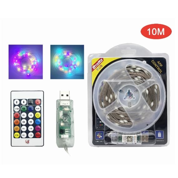 AT.MALL ไฟประดับ ตกแต่ง ไฟกระพริบ LED RGB ยาว 10 เมตร มีแอปพลิเคชั่น+รีโมทคอนโทรล ไว กระพริบตามเสียงเพลง แบบUSB. รูปที่ 3