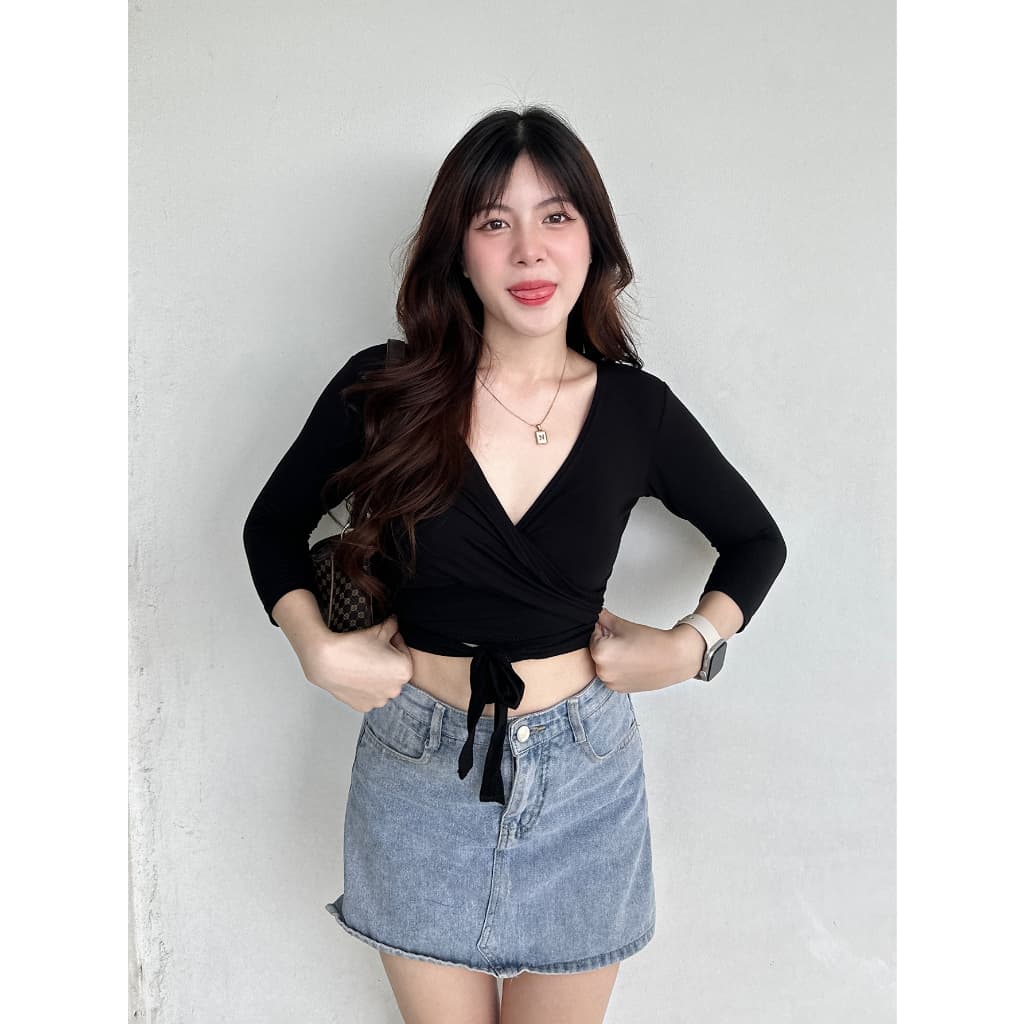 PIN113 ครอปท๊อปผูกเอว DJ รูปที่ 4