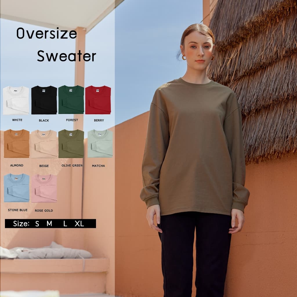 Sweater Oversize แขนยาวโอเวอร์ไซส์ S M L XL ผ้าคอตต้อนเนื้อดีไม่หดไม่ย้วย รูปที่ 1