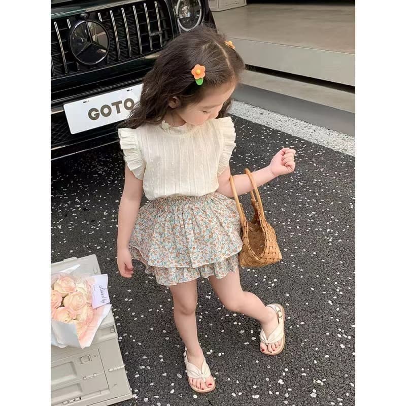 Babyonline F5 ชุดเซ็ตเสื้อแขนกุดกระโปรงกางเกงขาจั๊มลายดอกไม้ ผ้าฝ้าย ใส่สบาย รูปที่ 6