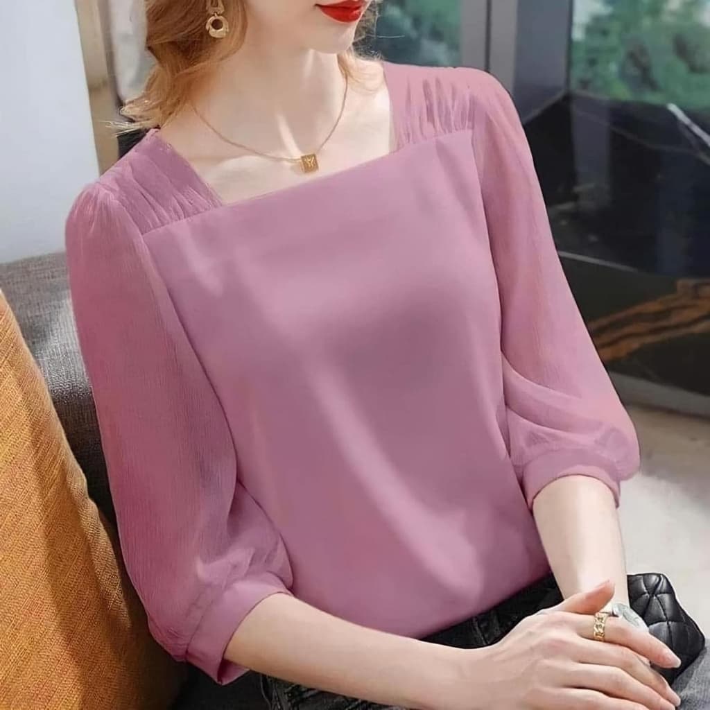 เสื้อชีฟองคอเหลี่ยม ผ้าใส่สบาย รูปที่ 3