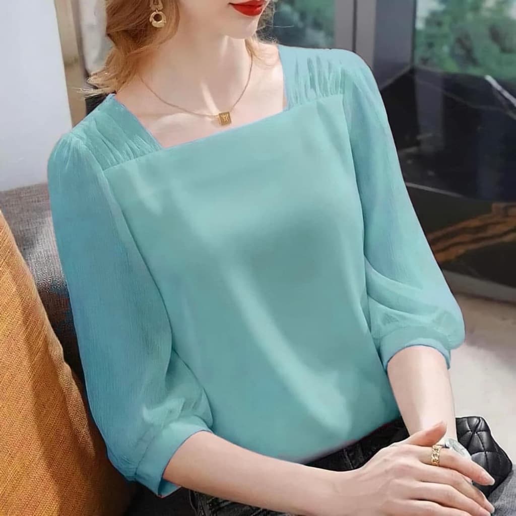 เสื้อชีฟองคอเหลี่ยม ผ้าใส่สบาย รูปที่ 2