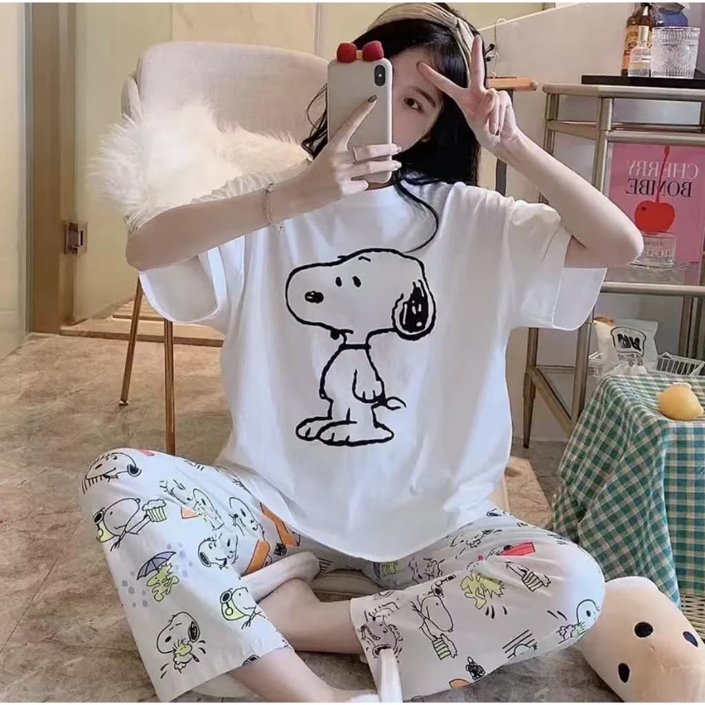 3600 เสิ้อผ้าผู้หญิง ชุดนอนลายการ์ตูนเจ้าหญิงผ้าคอตตอน 2ชิ้น เสื้อ+กางเกงเจ็ดส่วน สินค้า รูปที่ 2