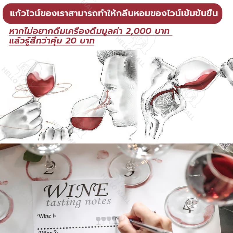 แก้วไวน์ แก้วไวน์แดง แก้วเหล้า 450ML โปร่งใสสูง ผนังบาง ดื่มแล้วรสชาติดีขึ้น เคลมแตกฟรี ใช้ในบ้าน/ของขวัญ/ปาร์ตี รูปที่ 7