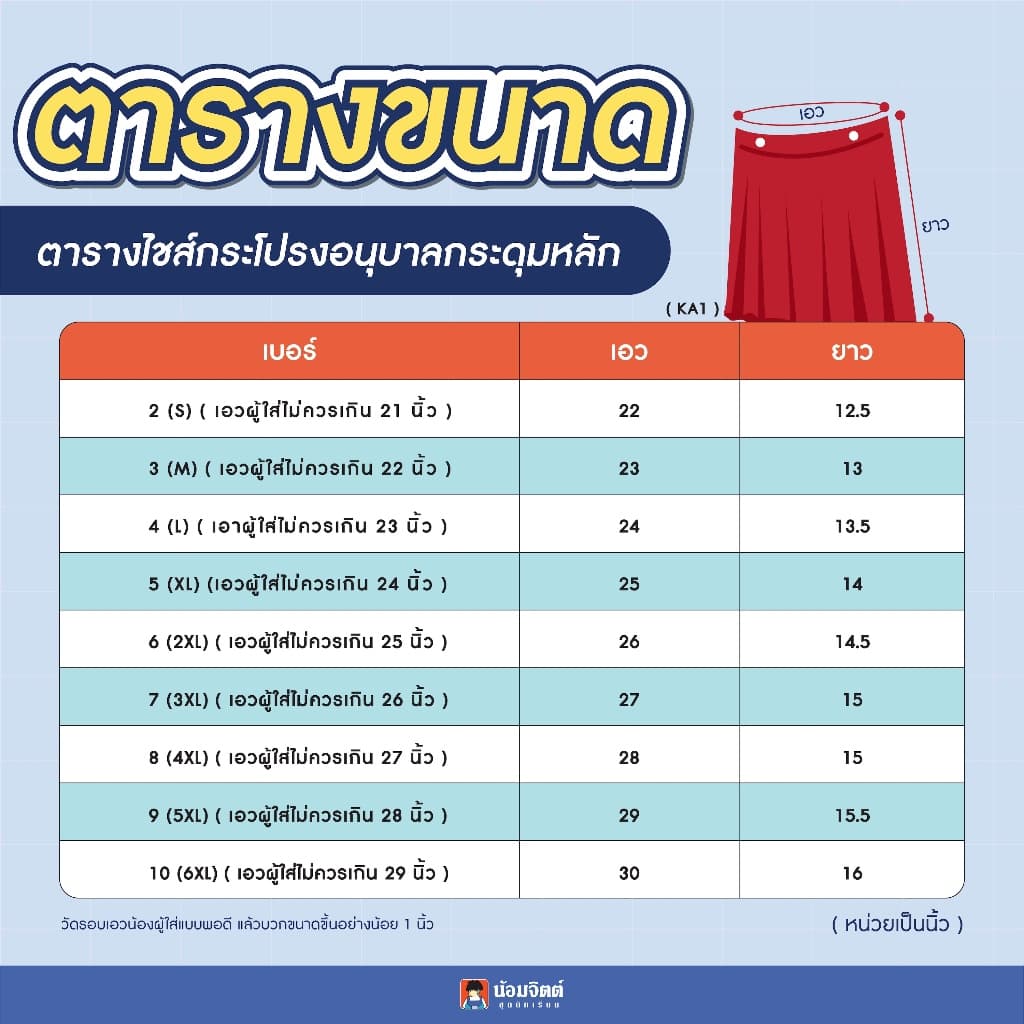 น้อมจิตต์ KA1-2 กระโปรง อนุบาลจีบรอบ กระดุมหน้า-หลัง สีแดง รอบเอว22-30นิ้ว รูปที่ 5