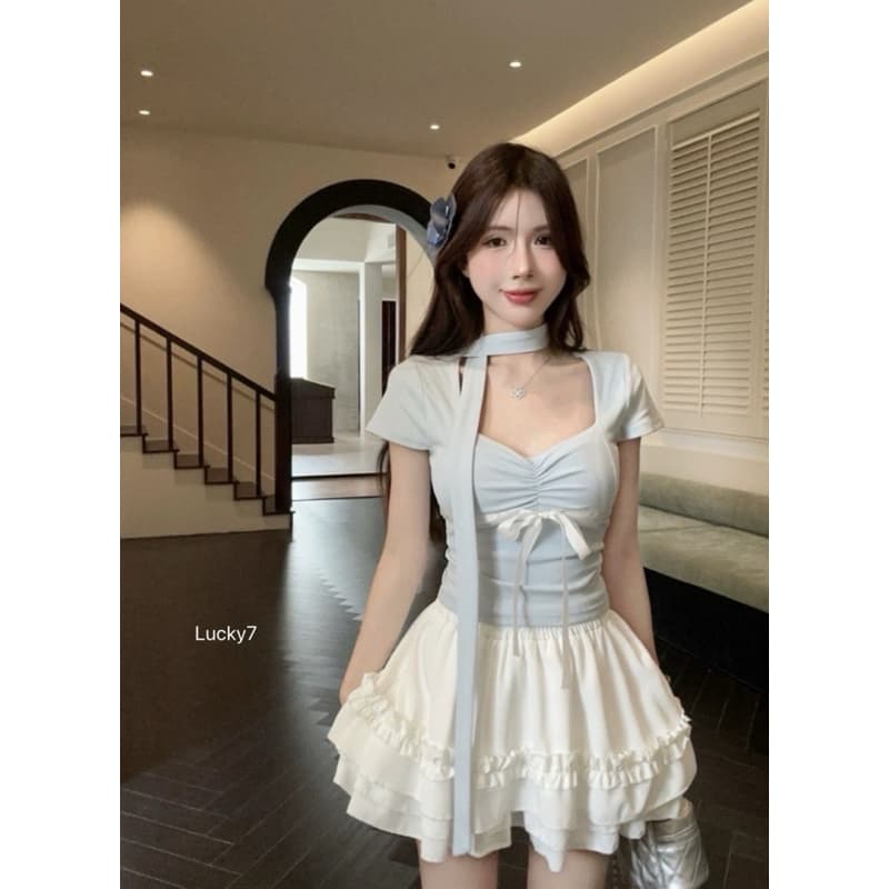 BY IRA เสื้อครอปแต่งโบว์หวานๆน่ารักสุดๆ เสื้อแฟชั่นผู้หญิง สไตล์ สบาย ชิค น่ารัก รูปที่ 2