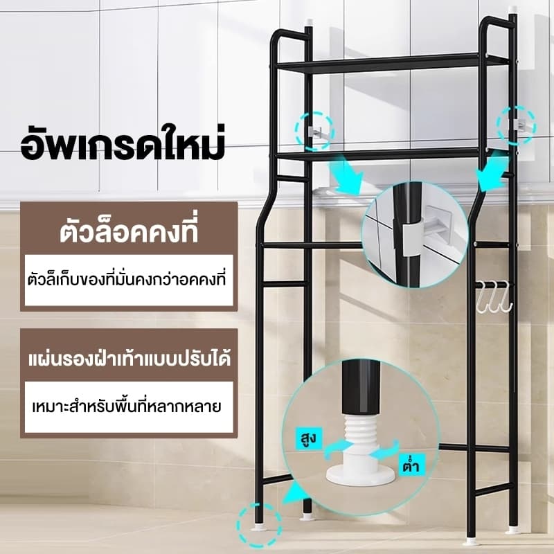 ชั้นวางของในห้องน้ำ ชั้นคร่อมชักโครก คร่อมเครื่ัองซักผ้า ชั้นวางอเนกประสงค์ กันน้ำและกันสนิม โครงเหล็ก ทนทาน ประกอบง่าย รูปที่ 3