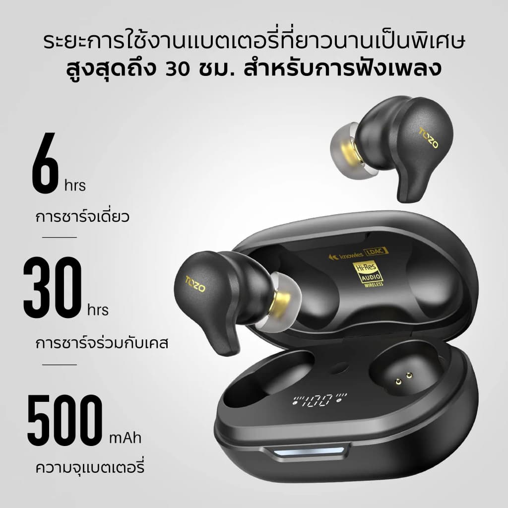 TOZO Golden X1 Hybrid Drivers หูฟังบลูทูธ In-Ear 6 Mics Hybrid ANC & ENC IPX6 BT 5.3 รูปที่ 3