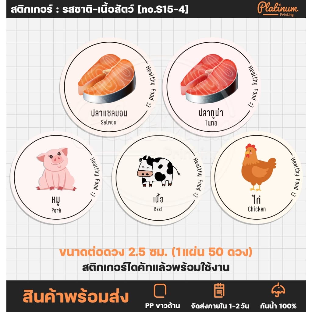 สติกเกอร์รสชาติ สติกเกอร์เนื้อสัตว์ ฉลากสินค้าสำเร็จรูป รูปเนื้อสัตว์ ไส้ขนมต่างๆ รูปที่ 2