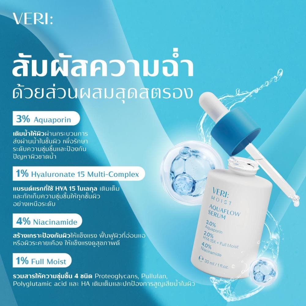 VERI Moist Aquaflow Serum 30ml. เซรั่ม เติมความชุ่มชื้น ไฮยา 15 โมเลกุล ครั้งแรก! เหมาะสำหรับผิวแห้ง ผิวแพ้ง่าย รูปที่ 5