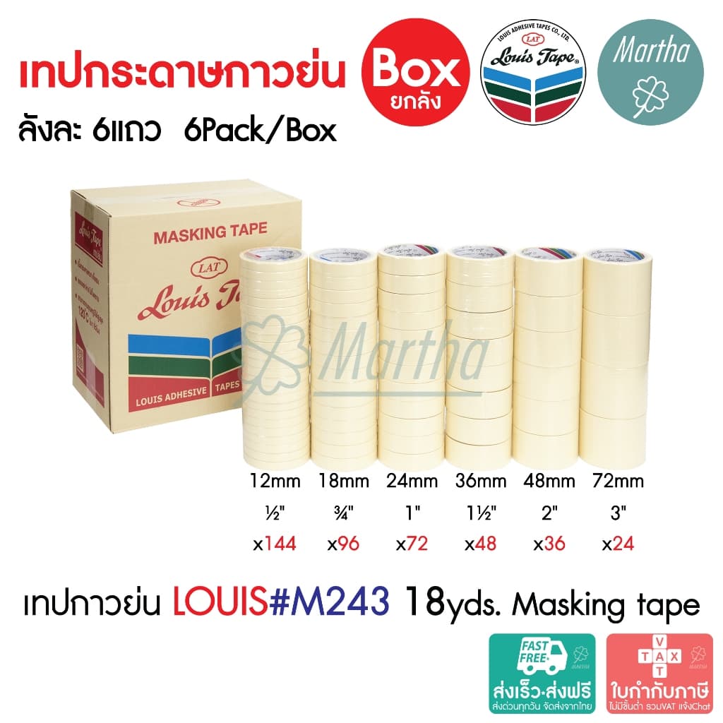 เทปย่น Louis Masking Tape M243 ยาว18หลา 1/2 3/4 1 1.5 2 3นิ้ว เทปกาวย่น กระดาษกาว เทปหนังไก่ รูปที่ 1