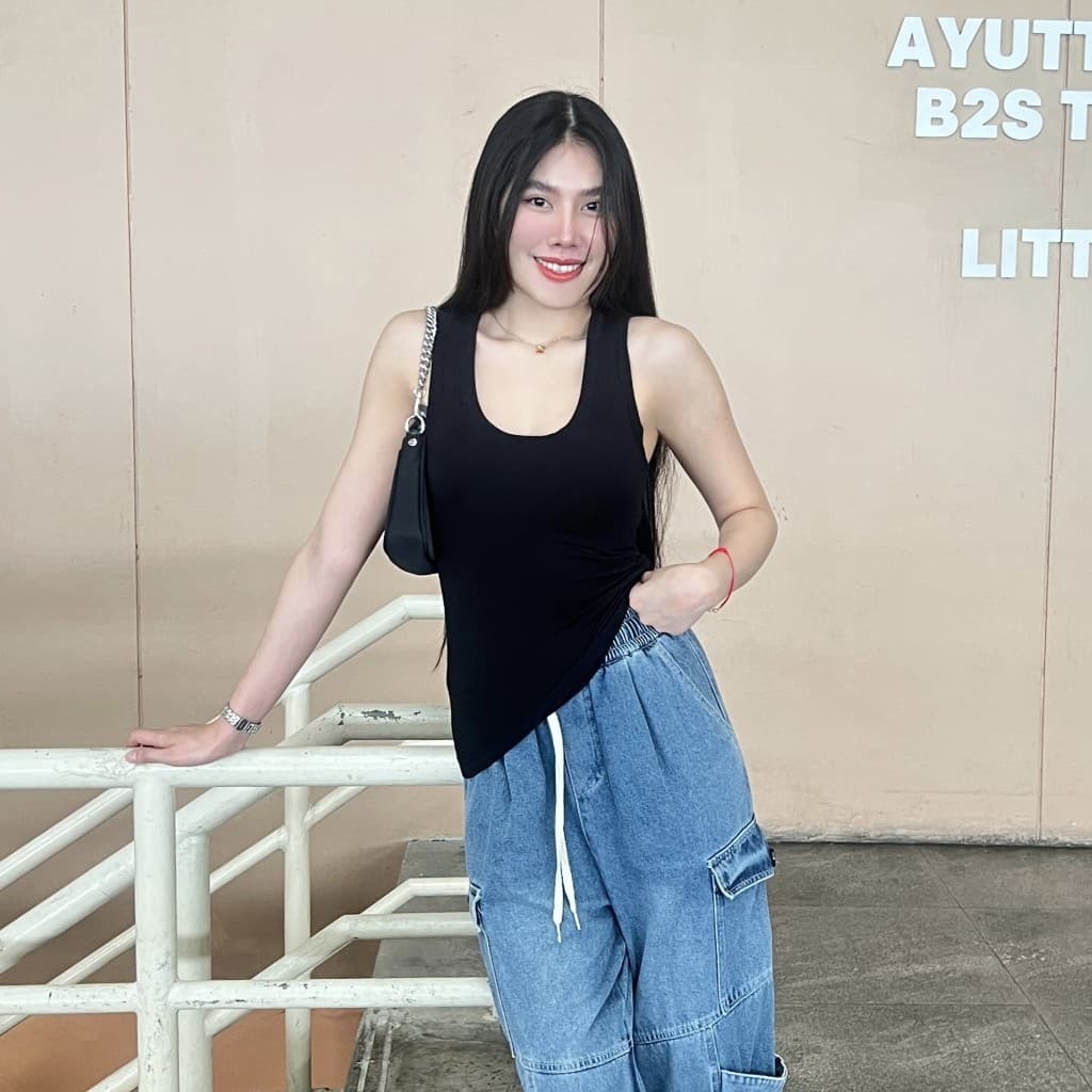MesubShopเสื้อกล้ามเรย่อน ทรงรัดรูป ผ้ายืดเยอะมาก สาวอวบใส่ได้ ใส่พรางหุ่น เก็บทรงดีมาก รุ่น กล้ามอุด้ง รูปที่ 2
