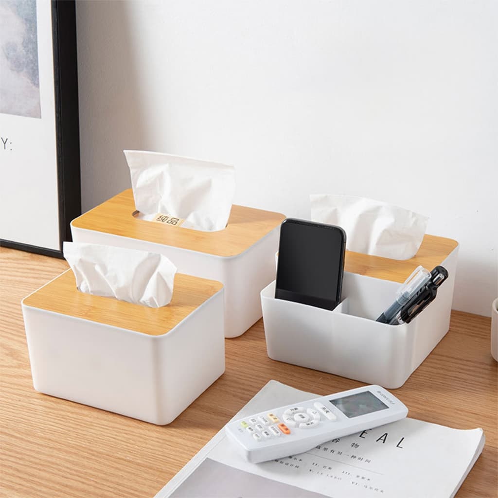 Thejoyful กล่องทิชชู่ ที่ใส่ทิชชู่ ฝาไม้ Wood Tissue box รูปที่ 7