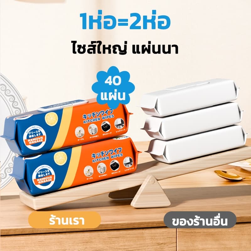 ทิชชู่เปียกห้องครัว แผ่นทำความสะอาดครัว กลิ่นเลมอน มีน้ำยาในตัว ขจัดคราบมัน เช็คเครื่องต่างๆในครัว ห่อละ40แผ่น รูปที่ 6