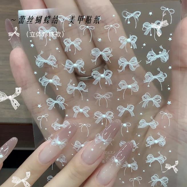 C3.สติ๊กเกอร์โบว์ตกแต่งเล็บ โบว์เจ้าสาว สวยมากมีกาวในตัวแปะได้เลย มีทั้งแบบธรรมดา แบบติดเพชรสำเรฺ็จ แบบติดมุกสำเร็จ รูปที่ 3