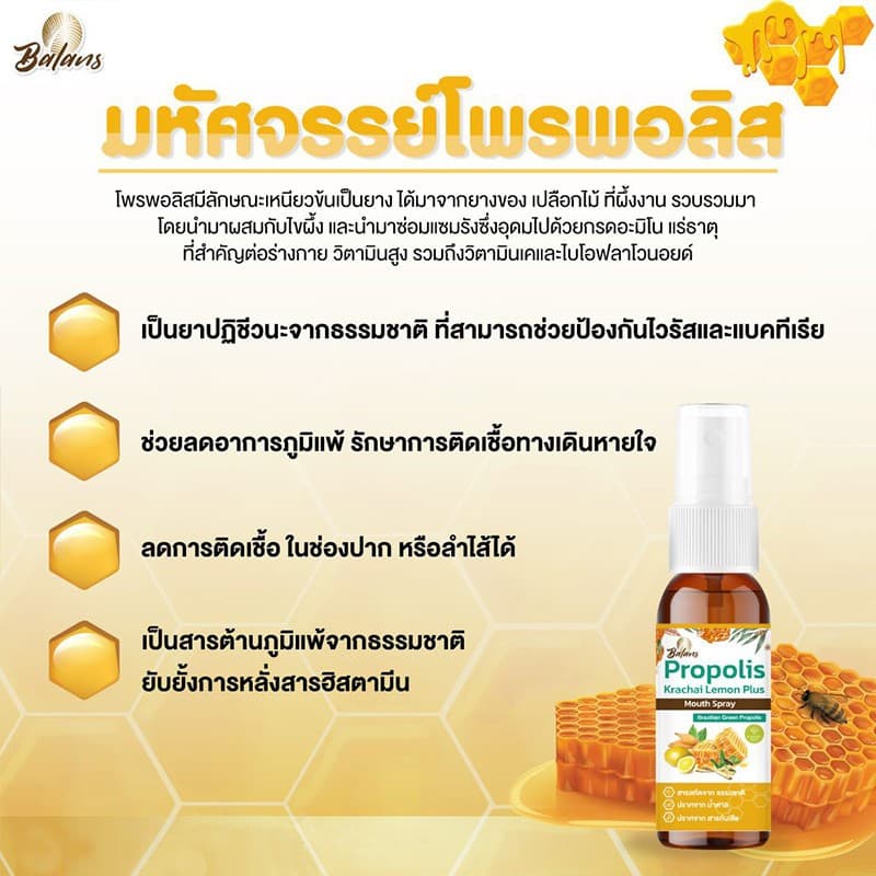 บาลานส์ โพรพอลิส กระชาย เลม่อน พลัส เม้าท์ สเปรย์ 20 มิลลิลิตร ป้องกันแบคทีเรีย ไวรัสในช่องปาก และลำคอ รูปที่ 4