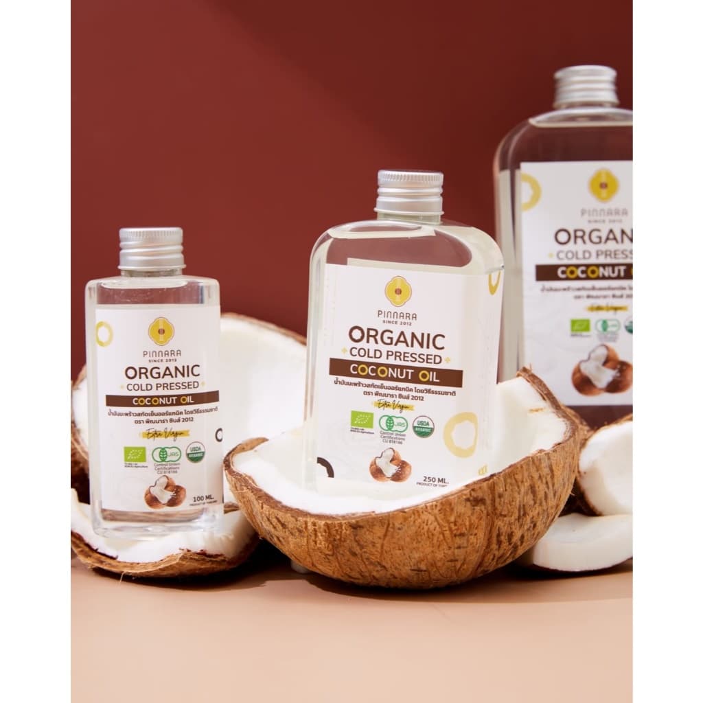 Pinnara น้ำมันมะพร้าวสกัดเย็นออร์แกนิค 100/250/500 ml Organic Cold Pressed Coconut Oil รูปที่ 2