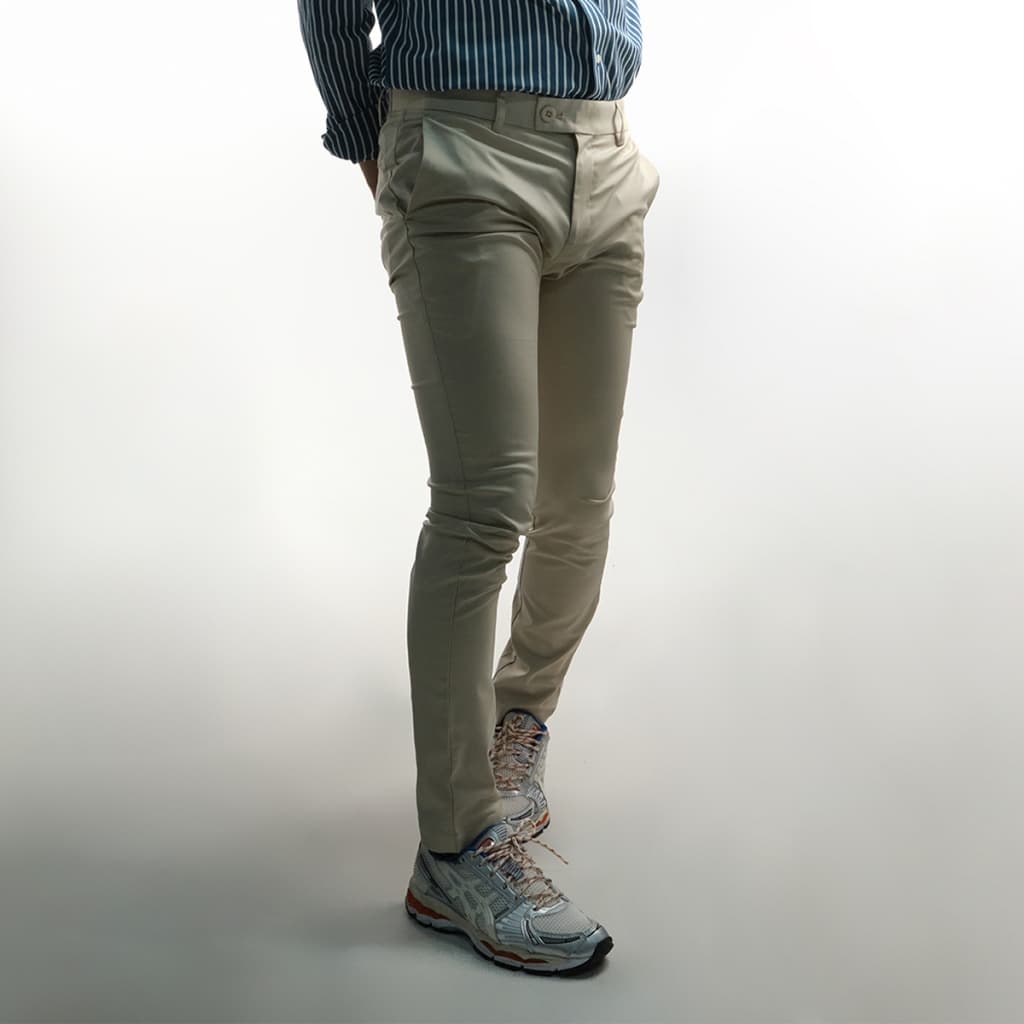 era-won กางเกงสแลคขายาว ทรง super skinny เอวยางยืด รุ่น Workday University - R สี Beige รูปที่ 3