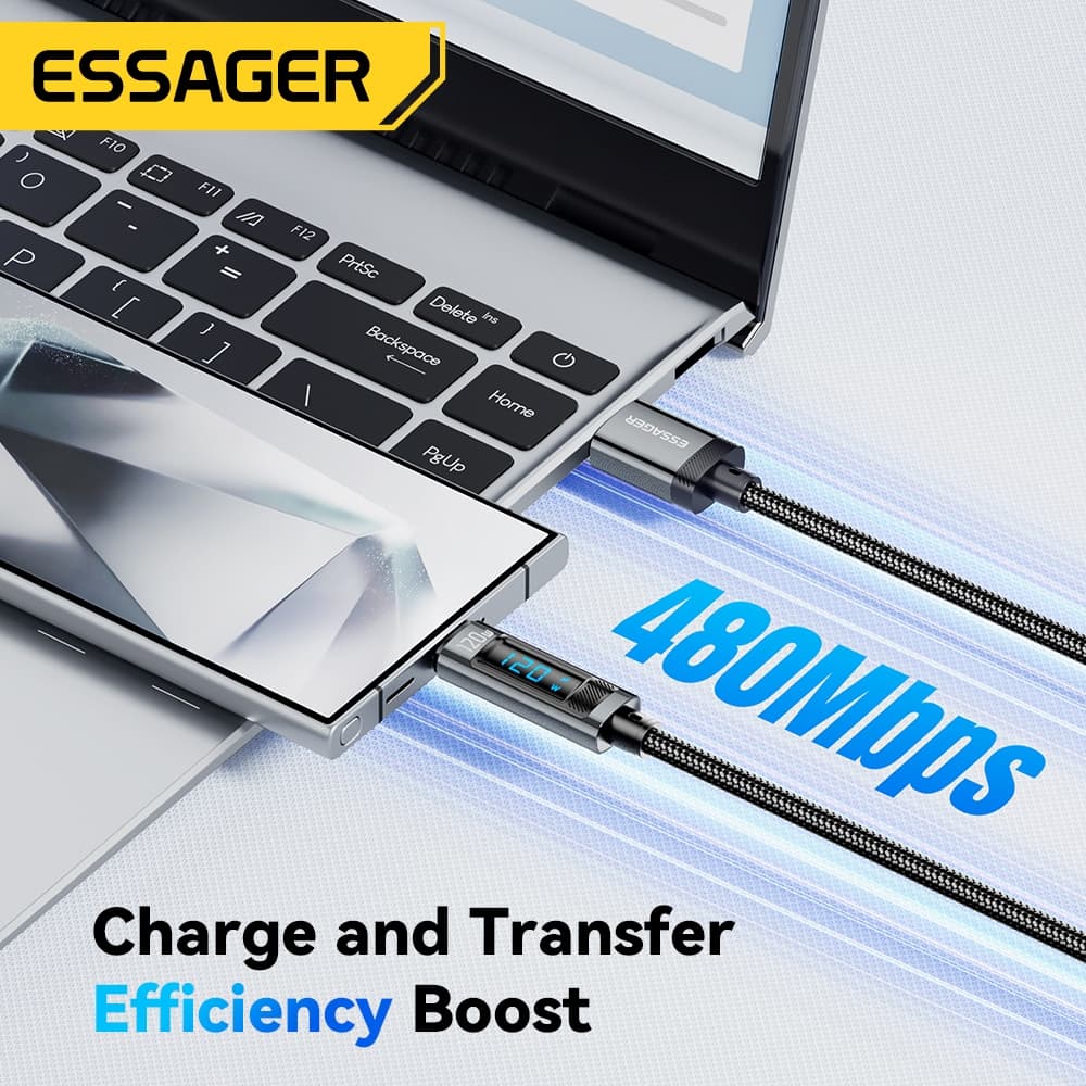 Essager 6A 120W สายเคเบิล USB ถึง Type-C พร้อมจอแสดงผลแบบดิจิทัล สายชาร์จเร็ว A ถึง C สำหรับ Xiaomi รูปที่ 5
