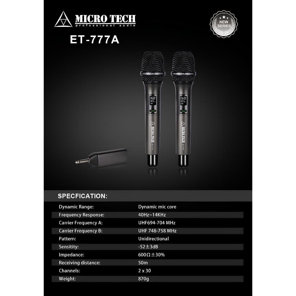 MICROTECH ET-777A ไมค์ลอยมือถือคู่ UHF รับสัญญาณ ไร้สาย 50ม. สำหรับเสียงมืออาชีพ ไมโครโฟน ET777A รูปที่ 8