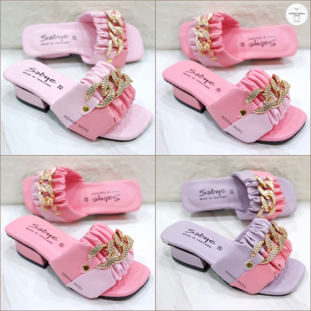 ส่งเร็ว ไซส์ 25-36 รองเท้าส้นสูงเด็ก สูง 1.5 นิ้ว รองเท้าสวยงามเด็ก ลายโซ่ สีม่วง ชมพู โอโรส รูปที่ 8