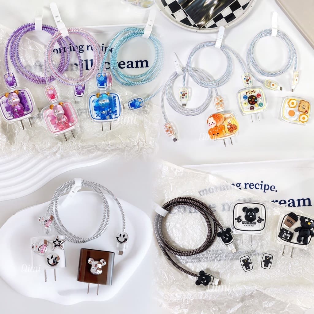 จากไทย ชุดถนอมสายชาร์จเเละหัวชาร์จ สำหรับไอโฟน 20w 18w สายเกรียวพันสายชาร์จ ลายการ์ตูน 35W รูปที่ 1
