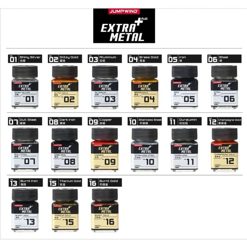 JUMPWIND EXTRA METAL PLUS METALLIC สีเมทัลลิค EM 01-16 สีอะคริลิคแลคเกอร์ โมเดล กันดั้ม กันพลา สีแอร์บรัช EXTRAMETAL รูปที่ 5