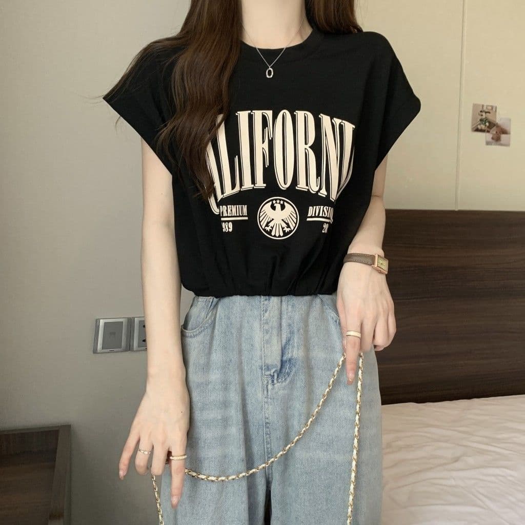 เสื้อยืดครอปสาวอวบผู้หญิงที่กําลังฮิต oversize เสื้อผ้าแฟชั่นสไตล์เกาหลี เสื้อเอวลอยวัยรุ่นน่ารักๆ แขนกุดทรงปีกค้างคาว รูปที่ 7