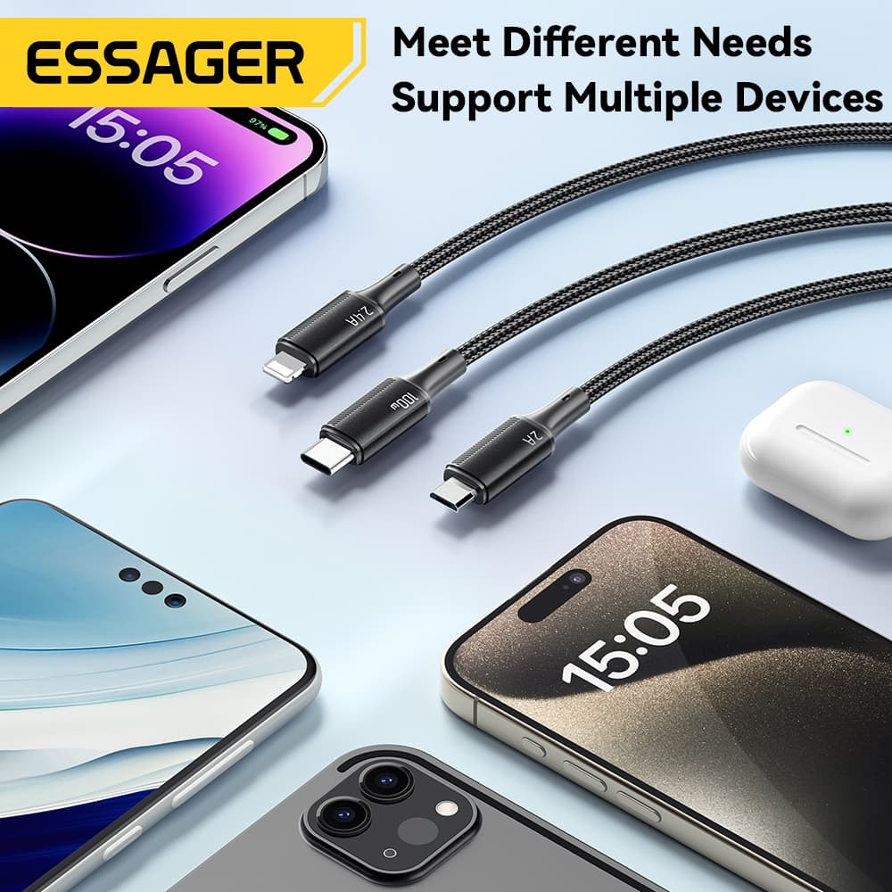 Essager 7A 100W 3 In 1สายสายชาร์จไมโครชนิด C สำหรับ14 13 Pro Max Samsung Xiaomi Huawei รูปที่ 6