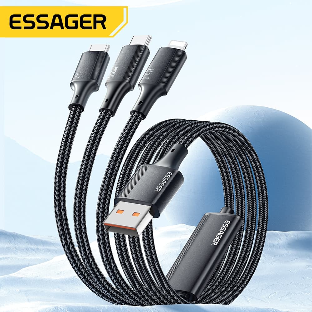 Essager 7A 100W 3 In 1สายสายชาร์จไมโครชนิด C สำหรับ14 13 Pro Max Samsung Xiaomi Huawei รูปที่ 1
