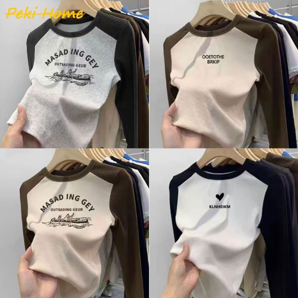 เสื้อแขนยาว สกรีนลายน่ารักมากกก รุ่นนี้ดีเทลแต่งแขนสลับสีทูโทนตัดกับตัวเสื้อ รูปที่ 1