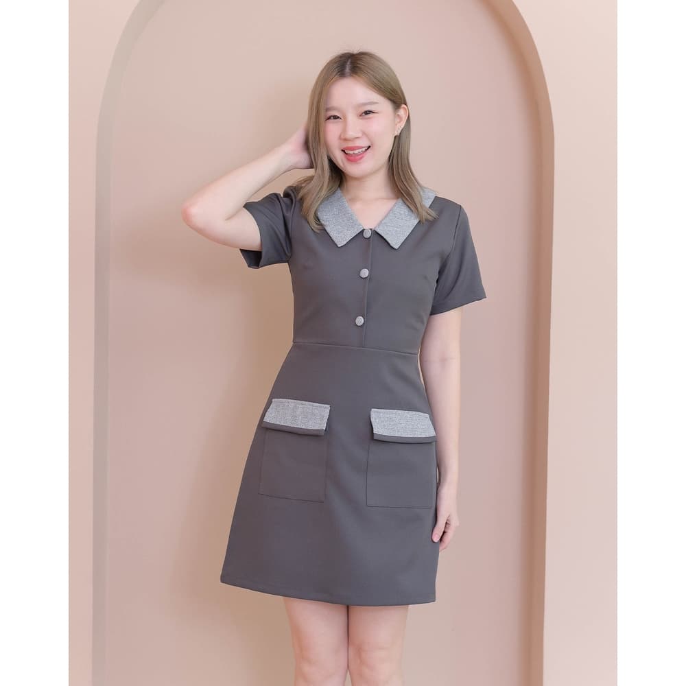 Mulberry dress - ชุดเดรสทำงาน ชุดทำงานผู้หญิง เดรสคอปก มีกระเป๋า สวยสุภาพ - CRAYONBRAND รูปที่ 4