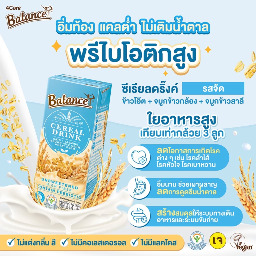 Balance ซีเรียลดริ๊งค์ นมธัญพืช รสจืด ไม่เติมน้ำตาล ขนาด 180 ml. แพ้นมวัวทานได้ ไฟเบ รูปที่ 4