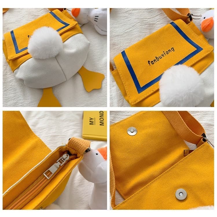 J10163กระเป๋าสะพายไหล่ ผ้าแคนวาส ลายการ์ตูนเป็ดน่ารัก อินเทรนด์ สำหรับสตรี รูปที่ 8