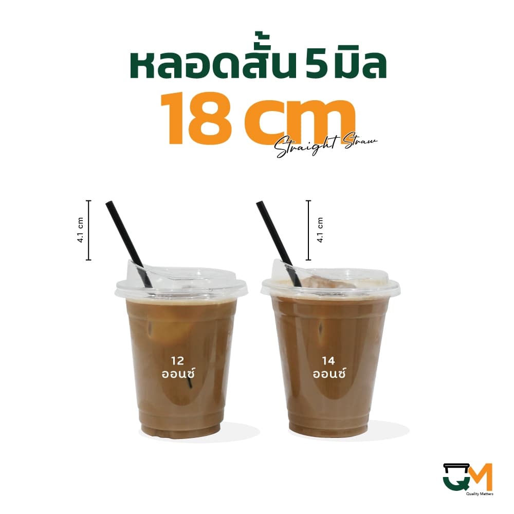 ] หลอดพลาสติก หลอดตรง 5 มิล ยาว 18 ซม หลอดกาแฟสำหรับแก้ว 12 / 14 ออนซ์ ห่อฟิล์ม รูปที่ 2