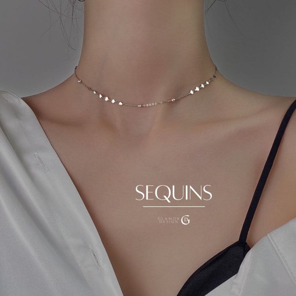 GLAMORสร้อยเงิน Sequins สร้อยคอเท่ๆ สร้อยจี้ สร้อยคอเงิน สร้อยแฟชั่น จี้เงินแท้ สร้อยคอสวยๆ รูปที่ 1