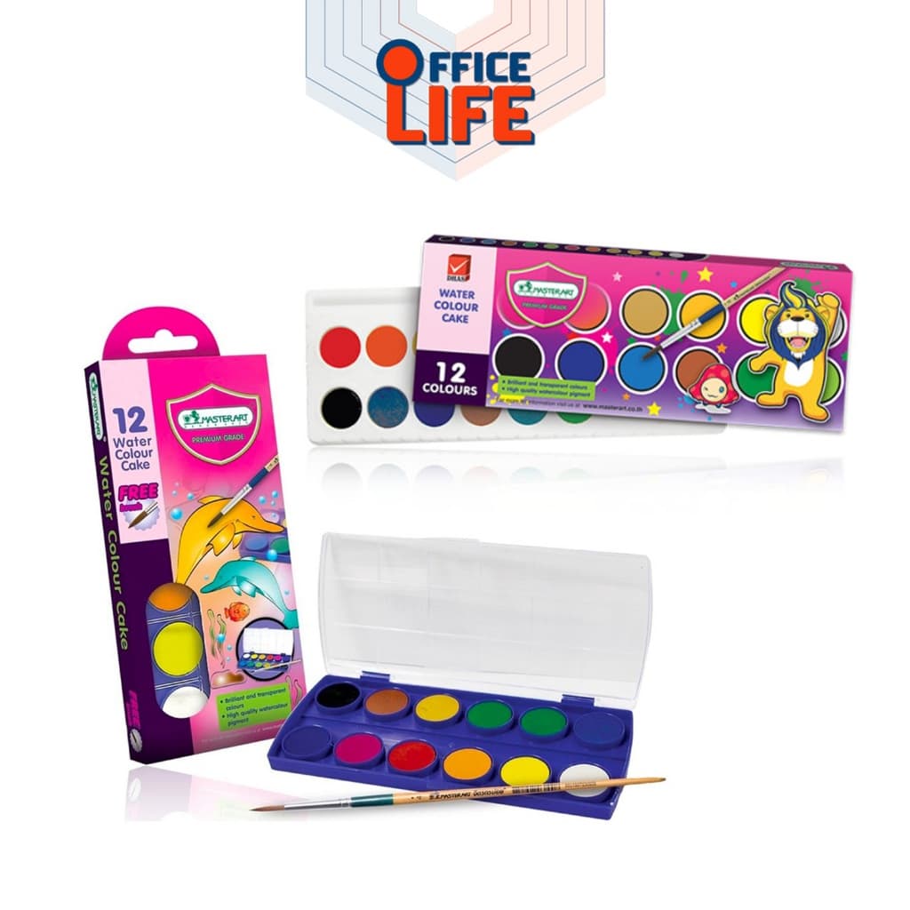 Master Art สีน้ำ สีน้ำก้อน 12 สี กล่องพลาสติกโลมา แถมฟรีพู่กัน 1 กล่อง รูปที่ 1