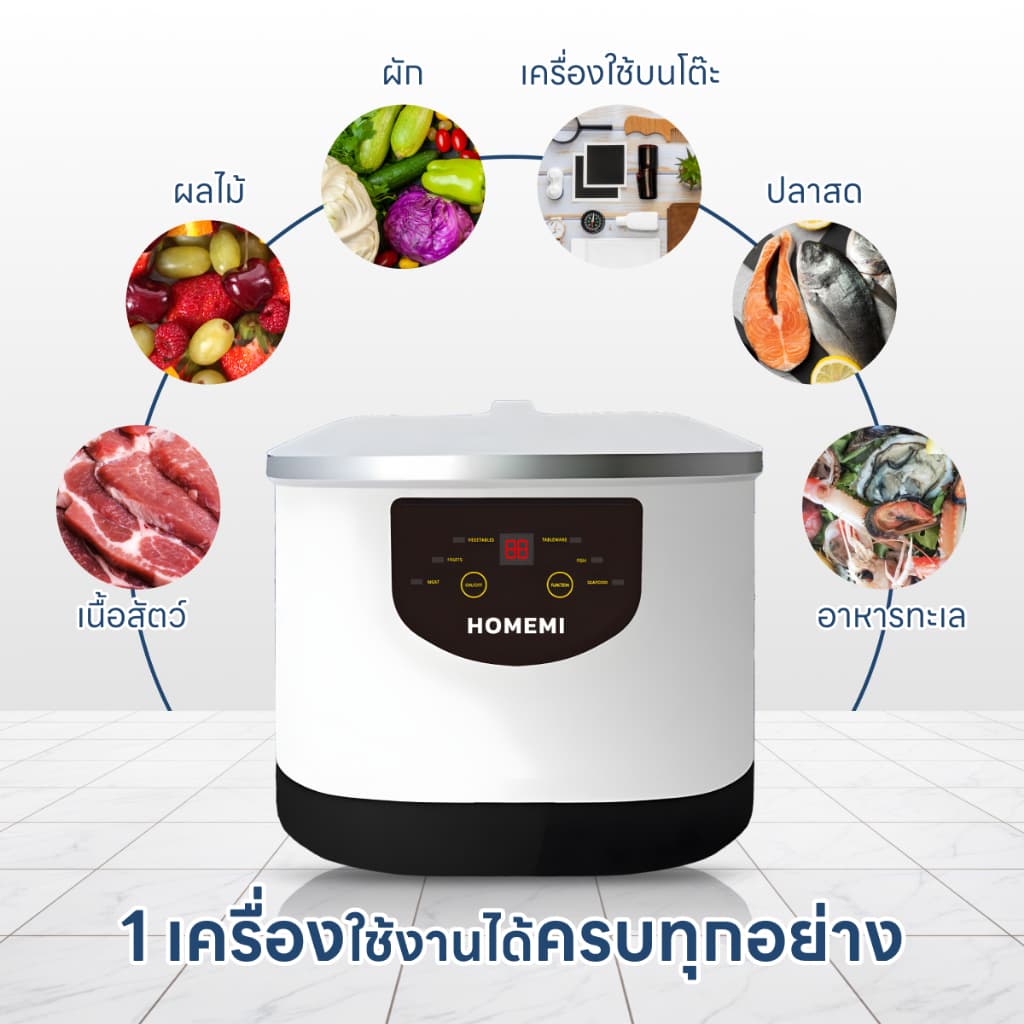 Homemi เครื่องล้างผักระบบโอโซน Vegetable Purifier Pro หน้าจอดิจิตอล โหมด ล้างผัก ล้างเนื้อ รูปที่ 3