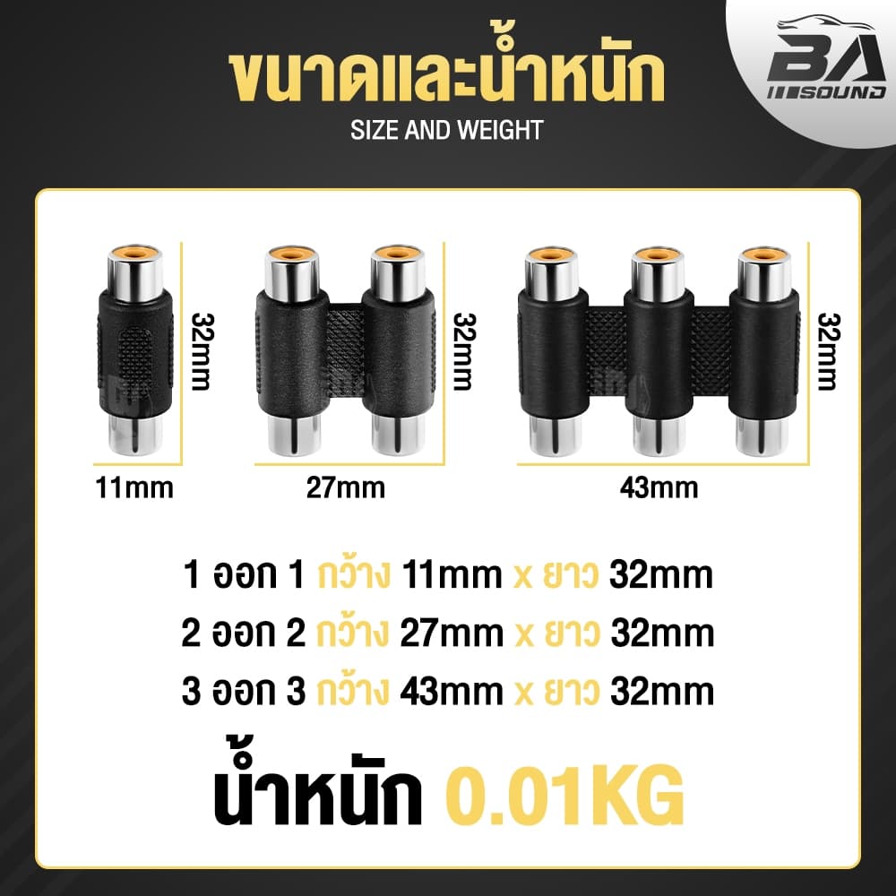 BA SOUND RCA TO RCA หัวแปลง RCA ตัวเมีย มี 3รุ่น RCA R1T1/R2T2/R3T3 อะแดปเตอร์ RCA ตัวเมีย หัว-ท้าย ตัวต่อสายสัญญาณเสียง รูปที่ 5