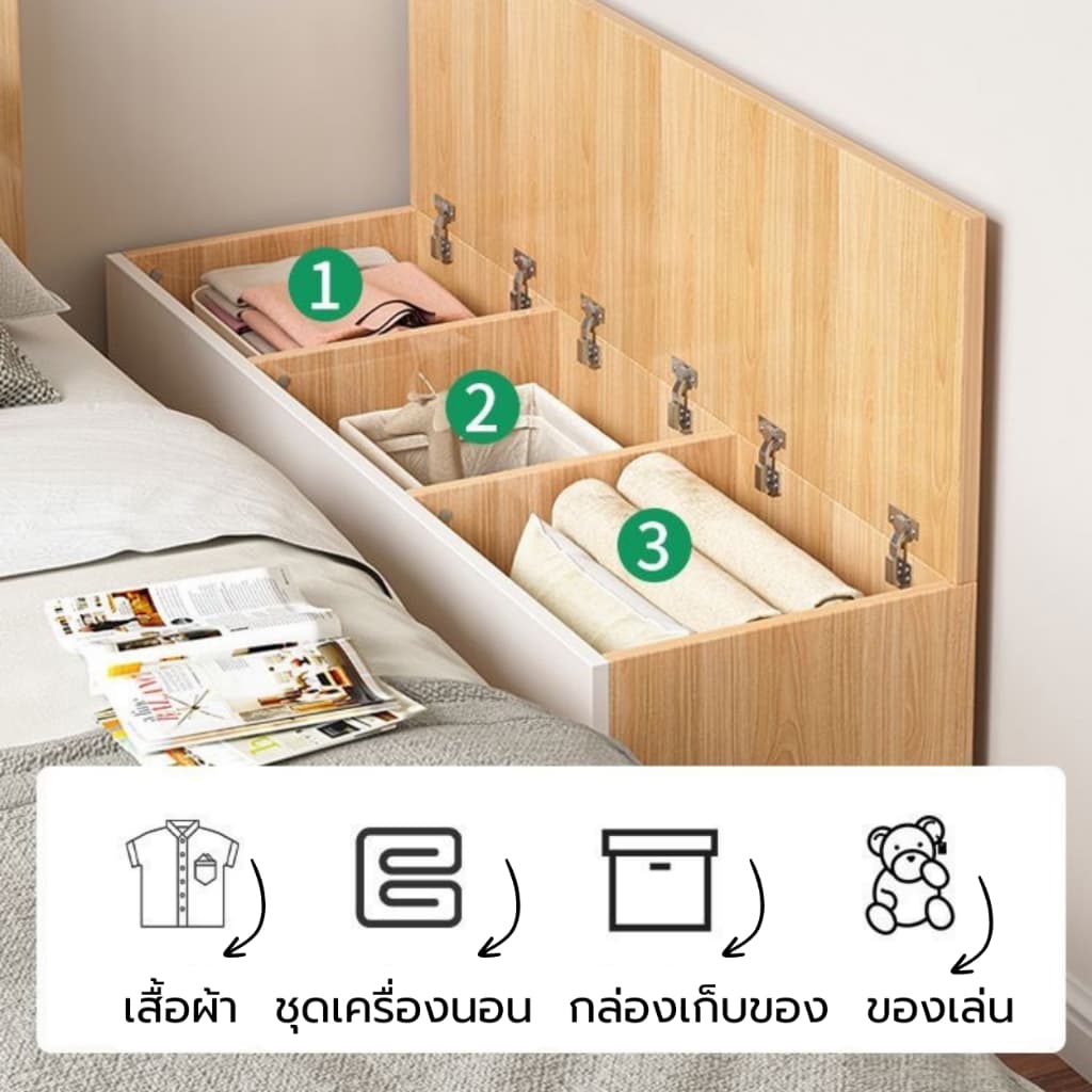ตู้เก็บของ ตู้ข้างเตียง อเนกประสงค์ ประตูเปิดด้านบน สามารถนั่งได้ รับน้ำหนักได้ถึง 80kg แข็งแรง จากในไทย รูปที่ 4
