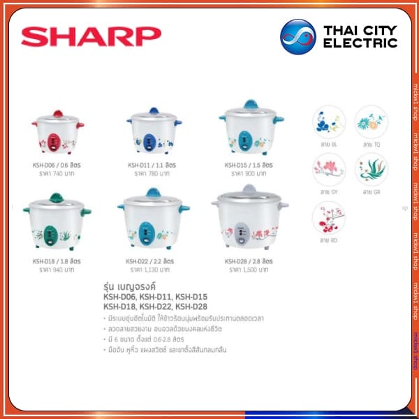 Sharp หม้อหุงข้าวไฟฟ้า ชาร์ป 2.8ลิตร เบญจรงค์ รุ่น KSH-D28 รูปที่ 2